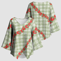 Omaomao Aloha Hawaii Kimono Sleeve Blouse Rosebud Lei With Palaka Motif - Polynesian Pride