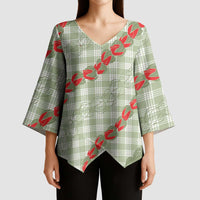 Omaomao Aloha Hawaii Kimono Sleeve Blouse Rosebud Lei With Palaka Motif - Polynesian Pride