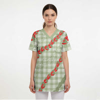 Omaomao Aloha Hawaii Scrub Top Rosebud Lei With Palaka Motif - Polynesian Pride