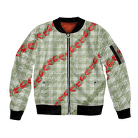 Omaomao Aloha Hawaii Sleeve Zip Bomber Jacket Rosebud Lei With Palaka Motif - Polynesian Pride