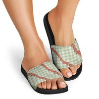 Omaomao Aloha Hawaii Slide Sandals Rosebud Lei With Palaka Motif LT14 - Polynesian Pride