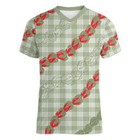 Omaomao Aloha Hawaii Women V-Neck T-Shirt Rosebud Lei With Palaka Motif - Polynesian Pride