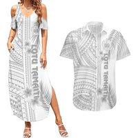Samoa White Sunday Couples Matching Summer Maxi Dress and Hawaiian Shirt Manuia le Aso Sa o Tamaiti Polynesian Plumeria LT14 White - Polynesian Pride