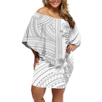 Samoa White Sunday Off Shoulder Short Dress Manuia le Aso Sa o Tamaiti Polynesian Plumeria LT14 Women White - Polynesian Pride