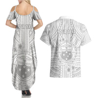 Personalised Samoa White Sunday Couples Matching Summer Maxi Dress and Hawaiian Shirt Manuia le Aso Sa o Tamaiti Polynesian Plumeria LT14 - Polynesian Pride