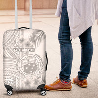 Personalised Samoa White Sunday Luggage Cover Manuia le Aso Sa o Tamaiti Polynesian Plumeria LT14 White - Polynesian Pride