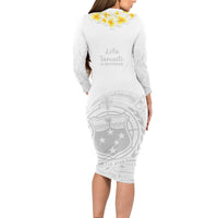 Samoa White Sunday Long Sleeve Bodycon Dress Lotu Tamaiti 2023 With Coat Of Arms LT14 - Polynesian Pride