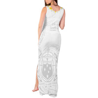 Samoa White Sunday Tank Maxi Dress Lotu Tamaiti 2023 With Coat Of Arms LT14 - Polynesian Pride