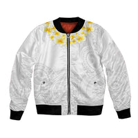 Personalised Samoa White Sunday Bomber Jacket Lotu Tamaiti 2023 With Coat Of Arms LT14 Unisex White - Polynesian Pride