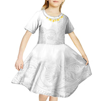 Personalised Samoa White Sunday Kid Short Sleeve Dress Lotu Tamaiti 2023 With Coat Of Arms LT14 - Polynesian Pride