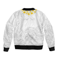 Personalised Samoa White Sunday Sleeve Zip Bomber Jacket Lotu Tamaiti 2023 With Coat Of Arms LT14 - Polynesian Pride