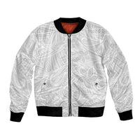 Polynesia White Sunday Bomber Jacket Polynesian Pattern With Tropical Flowers LT14 Unisex White - Polynesian Pride