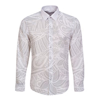 Polynesia White Sunday Long Sleeve Button Shirt Polynesian Pattern With Tropical Flowers LT14 Unisex White - Polynesian Pride