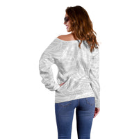 Polynesia White Sunday Off Shoulder Sweater Polynesian Pattern With Tropical Flowers LT14 - Polynesian Pride