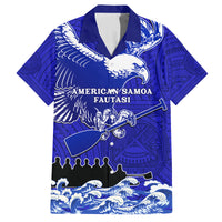 Personalised American Samoa Fautasi Race Family Matching Summer Maxi Dress and Hawaiian Shirt Eagle With Polynesian Pattern LT14 Dad's Shirt - Short Sleeve Blue - Polynesian Pride