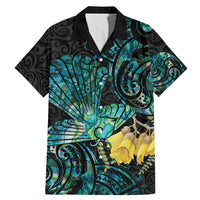 New Zealand Fantail Bird Family Matching Mermaid Dress and Hawaiian Shirt Maori Piwakawaka Kowhai - Paua Shell Pattern