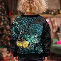 New Zealand Fantail Bird Kid Ugly Christmas Sweater Maori Piwakawaka Kowhai - Paua Shell Pattern