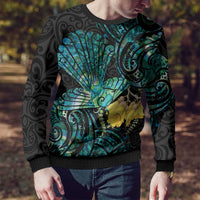 New Zealand Fantail Bird Ugly Christmas Sweater Maori Piwakawaka Kowhai - Paua Shell Pattern