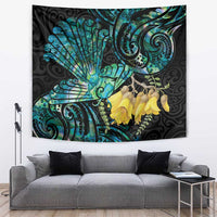 New Zealand Fantail Bird Tapestry Maori Piwakawaka Kowhai - Paua Shell Pattern LT14 Green - Polynesian Pride