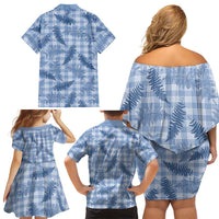 Blue Palaka Hawaii Palapalai Family Matching Off Shoulder Short Dress and Hawaiian Shirt Hawaiian Fern - Polynesian Pride