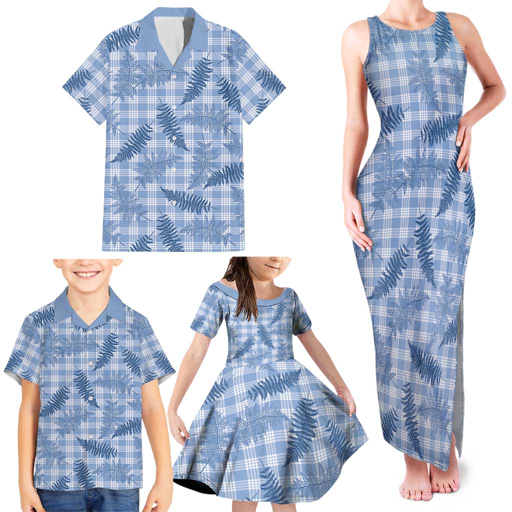 Blue Palaka Hawaii Palapalai Family Matching Tank Maxi Dress and Hawaiian Shirt Hawaiian Fern LT14 - Polynesian Pride