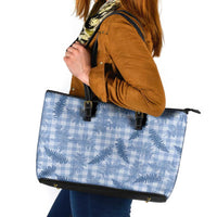 Blue Palaka Hawaii Palapalai Leather Tote Bag Hawaiian Fern LT14 Blue - Polynesian Pride
