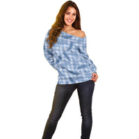 Blue Palaka Hawaii Palapalai Off Shoulder Sweater Hawaiian Fern - Polynesian Pride