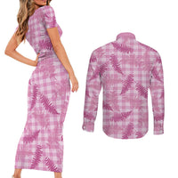 Purple Palaka Hawaii Palapalai Couples Matching Short Sleeve Bodycon Dress and Long Sleeve Button Shirt Hawaiian Fern - Polynesian Pride