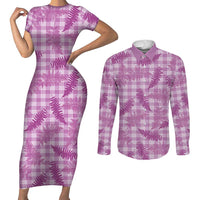 Pink Palaka Hawaii Palapalai Couples Matching Short Sleeve Bodycon Dress and Long Sleeve Button Shirt Hawaiian Fern - Polynesian Pride