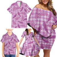 Pink Palaka Hawaii Palapalai Family Matching Off Shoulder Short Dress and Hawaiian Shirt Hawaiian Fern - Polynesian Pride