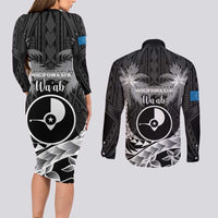 FSM Yap Day Couples Matching Long Sleeve Bodycon Dress and Long Sleeve Button Shirt 2025 Wa'ab Micronesia Black Color