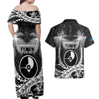 FSM Yap Day Couples Matching Off Shoulder Maxi Dress and Hawaiian Shirt 2025 Wa'ab Micronesia Black Color