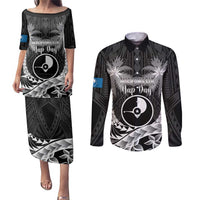 FSM Yap Day Couples Matching Puletasi and Long Sleeve Button Shirt 2025 Wa'ab Micronesia Black Color
