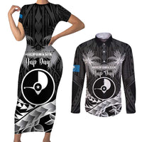 FSM Yap Day Couples Matching Short Sleeve Bodycon Dress and Long Sleeve Button Shirt 2025 Wa'ab Micronesia Black Color