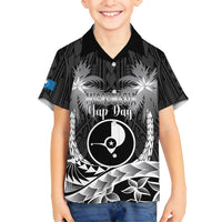 FSM Yap Day Family Matching Off Shoulder Maxi Dress and Hawaiian Shirt 2025 Wa'ab Micronesia Black Color