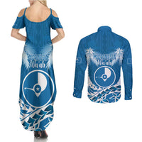FSM Yap Day Couples Matching Summer Maxi Dress and Long Sleeve Button Shirt 2025 Wa'ab Micronesia Flag Color