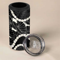 Aloha Hawaii Kalo Pikake Lei 4 in 1 Can Cooler Tumbler Chest Tattoo Black Hawaiian Pattern