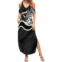 Aloha Hawaii Kalo Pikake Lei Family Matching Summer Maxi Dress and Hawaiian Shirt Chest Tattoo Black Hawaiian Pattern