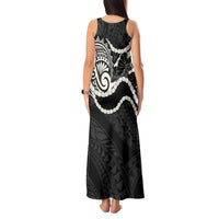 Aloha Hawaii Kalo Pikake Lei Tank Maxi Dress Chest Tattoo Black Hawaiian Pattern