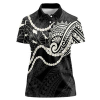Aloha Hawaii Kalo Pikake Lei Women Polo Shirt Chest Tattoo Black Hawaiian Pattern