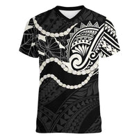 Aloha Hawaii Kalo Pikake Lei Women V-Neck T-Shirt Chest Tattoo Black Hawaiian Pattern