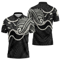 Aloha Hawaii Kalo Pikake Lei Zipper Polo Shirt Chest Tattoo Black Hawaiian Pattern LT14 - Polynesian Pride