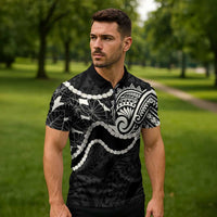 Aloha Hawaii Kalo Pikake Lei Zipper Polo Shirt Chest Tattoo Black Hawaiian Pattern LT14 - Polynesian Pride