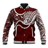 Aloha Hawaii Kalo Pikake Lei Baseball Jacket Chest Tattoo Oxblood Hawaiian Pattern