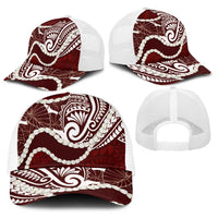 Aloha Hawaii Kalo Pikake Lei Baseball Net Cap Chest Tattoo Oxblood Hawaiian Pattern LT14 - Polynesian Pride