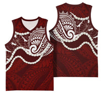 Aloha Hawaii Kalo Pikake Lei Basketball Jersey Chest Tattoo Oxblood Hawaiian Pattern LT14 - Polynesian Pride