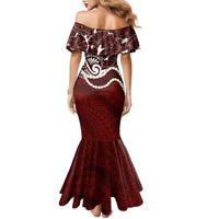 Aloha Hawaii Kalo Pikake Lei Family Matching Mermaid Dress and Hawaiian Shirt Chest Tattoo Oxblood Hawaiian Pattern