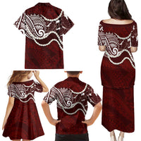 Aloha Hawaii Kalo Pikake Lei Family Matching Puletasi and Hawaiian Shirt Chest Tattoo Oxblood Hawaiian Pattern