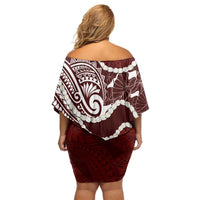 Aloha Hawaii Kalo Pikake Lei Off Shoulder Short Dress Chest Tattoo Oxblood Hawaiian Pattern LT14 - Polynesian Pride