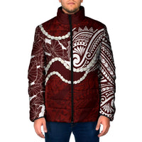 Aloha Hawaii Kalo Pikake Lei Padded Jacket Chest Tattoo Oxblood Hawaiian Pattern